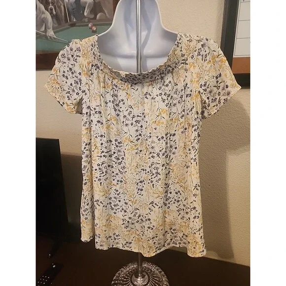Old Navy Floral Print Blouse Women’s Size M Medium Top Long Sleeve V-Neck - Picture 4 of 6